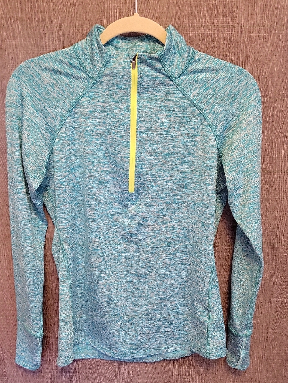 Teal Quarter-Zip Pullover with Neon Yellow Zip. Sz S
